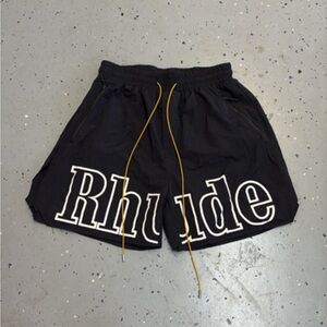 Rhude Black Athletic Shorts with Gold Drawstring